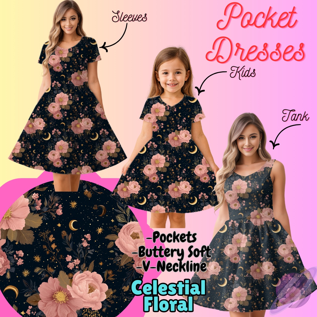 CELESTIAL FLORAL-POCKET DRESS PREORDER-CLOSING 3/16
