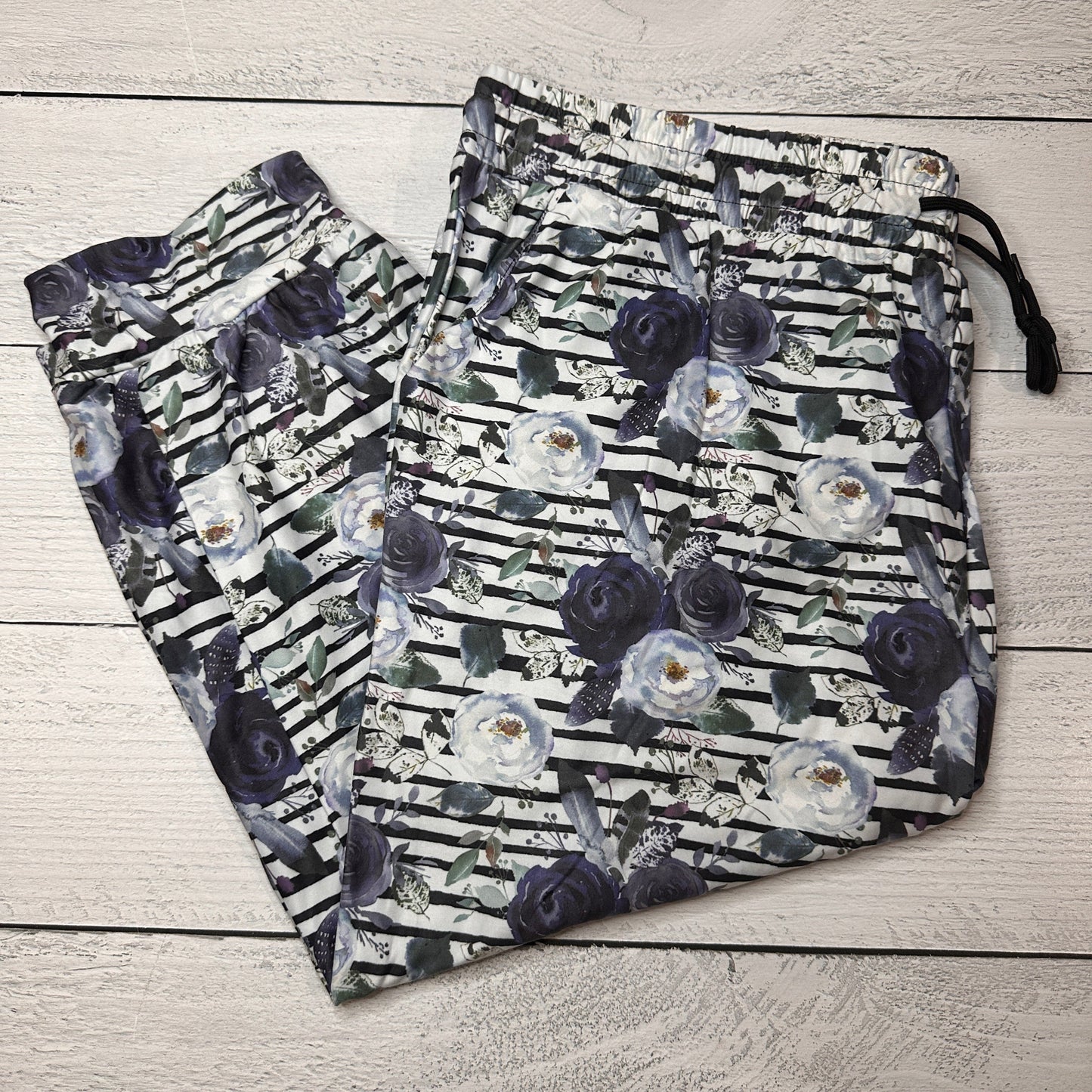 Blue Stripe Floral - Capri Joggers