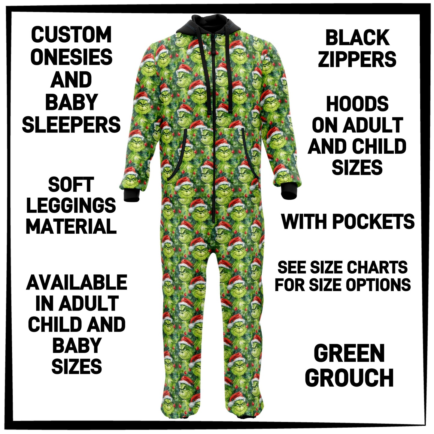 ON1S - Green Grouch Adult/Child Onesie/Baby Sleeper - Preorder ETA: Early Nov