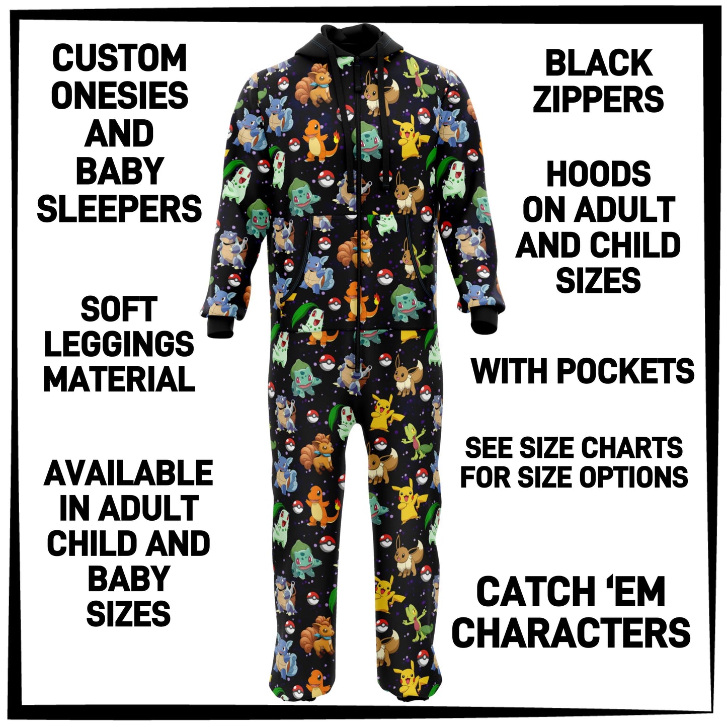 ON1S - Catch 'Em Characters Adult/Child Onesie/Baby Sleeper - Preorder ETA: Early Nov