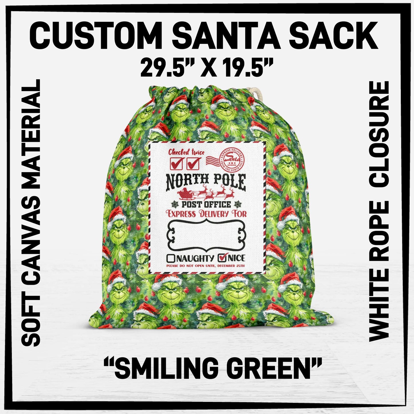 S3SK - Smiling Green Santa Sack - Preorder ETA: Early Nov