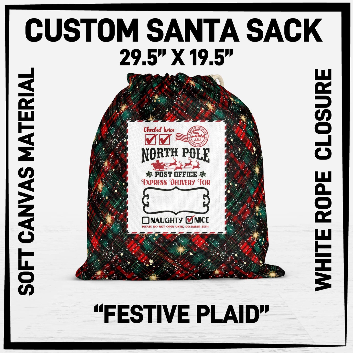 S3SK - Festive Plaid Santa Sack - Preorder ETA: Early Nov