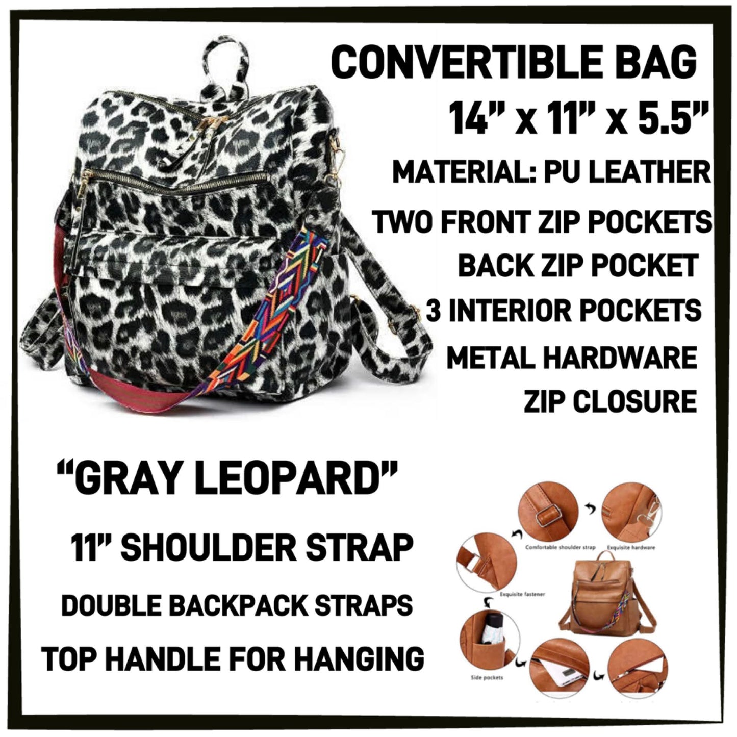 CV1B - Gray Leopard Convertible Bag - Preorder ETA: Mid-Dec