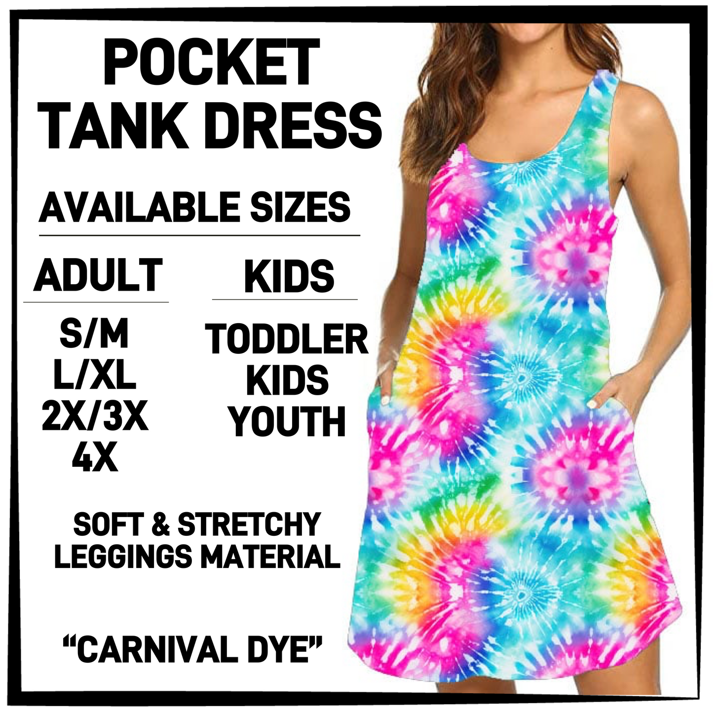 TK6D - Carnival Dye Tank Dress with Side Pockets - Preorder Closing 3/12 ETA: Late May