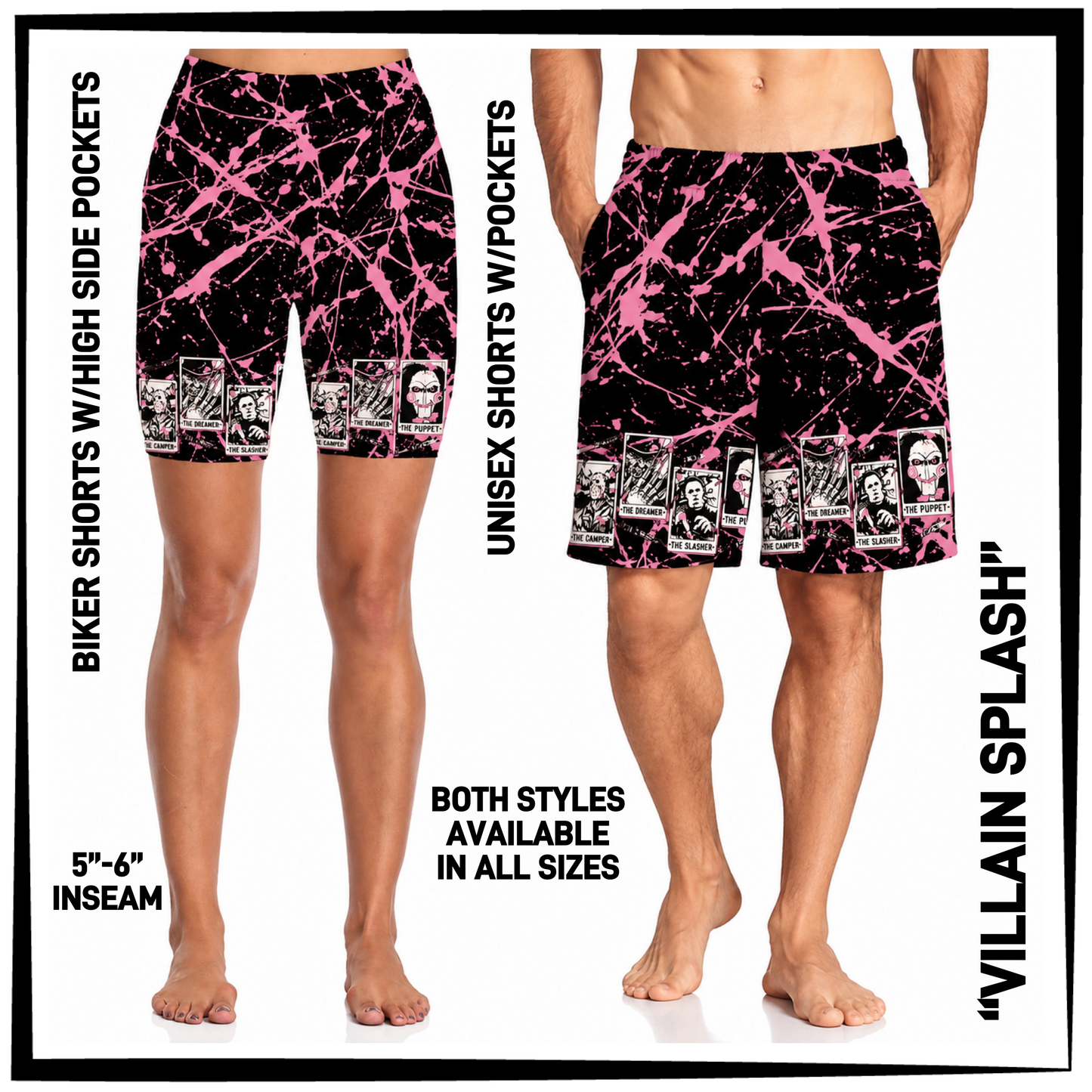 MS1S - Villain Splash Biker/Unisex Shorts with Pockets - Preorder Closing 6/4 ETA: Early Aug