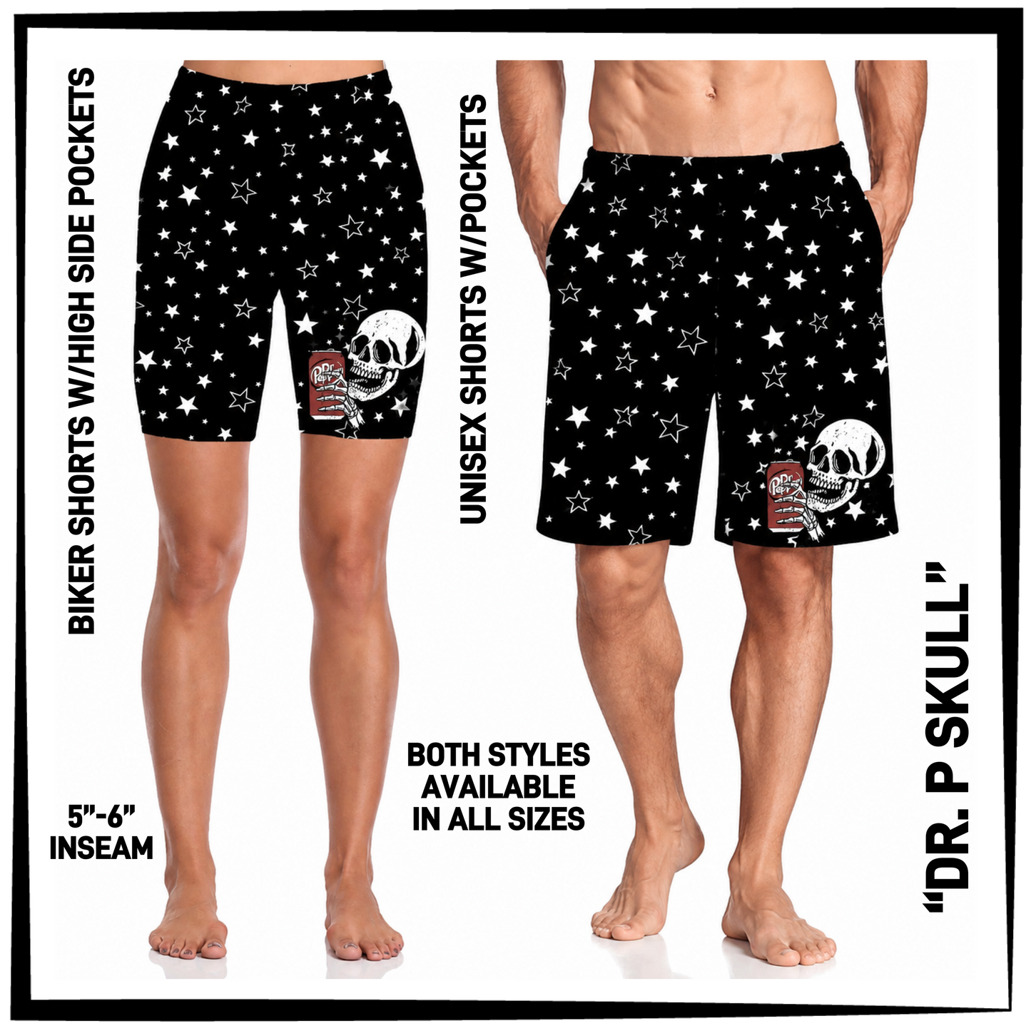 MS1S - Dr. P Skull Biker/Unisex Shorts with Pockets - Preorder Closing 6/4 ETA: Early Aug