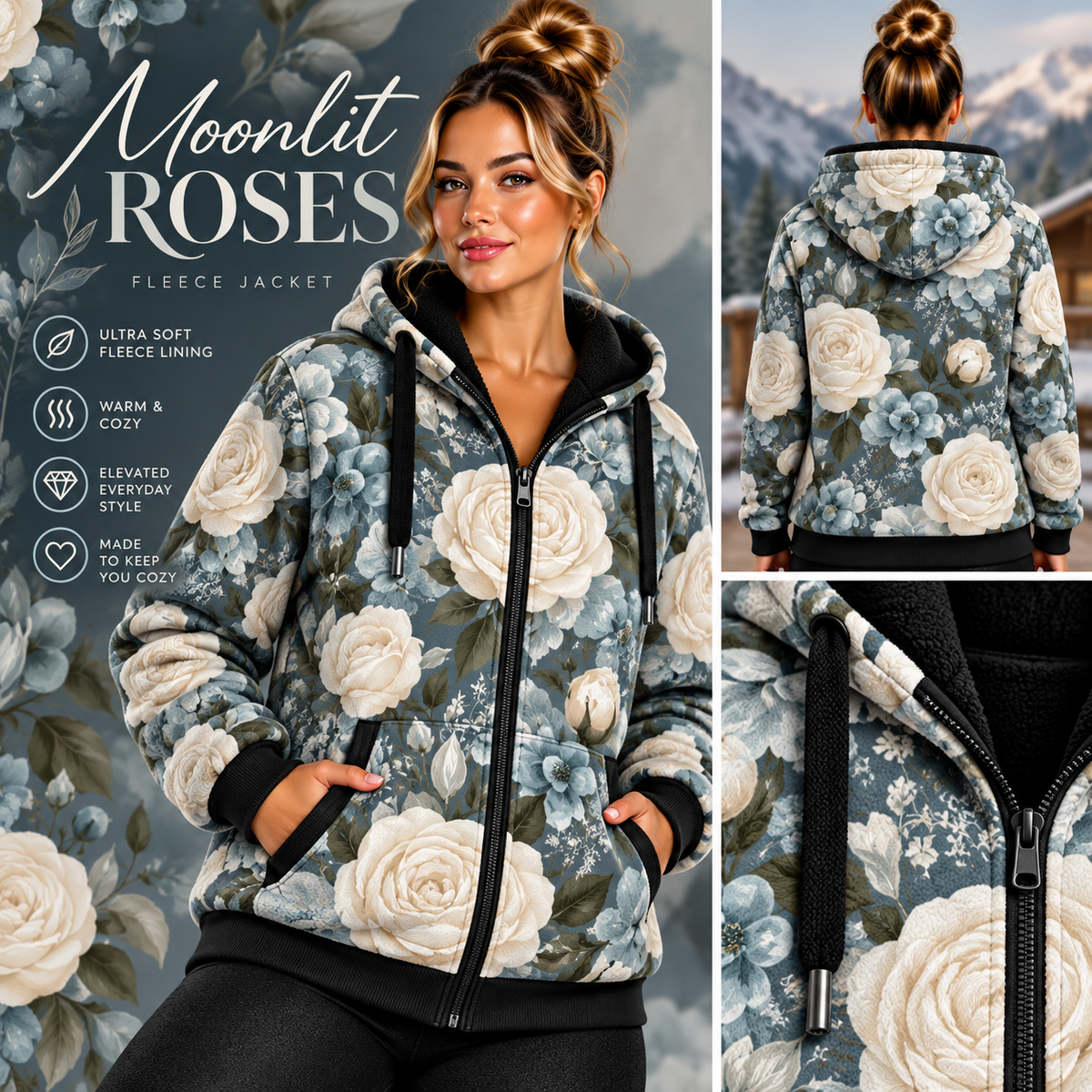 Moonlit Roses-FLEECE LINED HOODED JACKET-PREORDER CLOSING 11/9