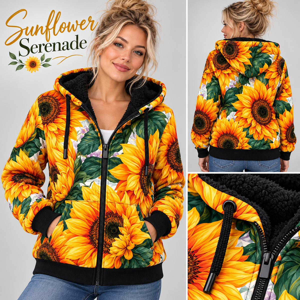 Sunflower Serenade-FLEECE LINED HOODED JACKET-PREORDER CLOSING 11/9