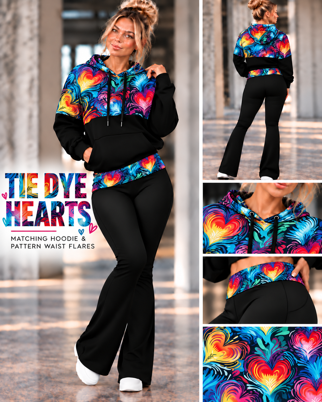 TIE DYE HEARTS-PATTERN BLOCK HOODIE-PREORDER CLOSING 10/9
