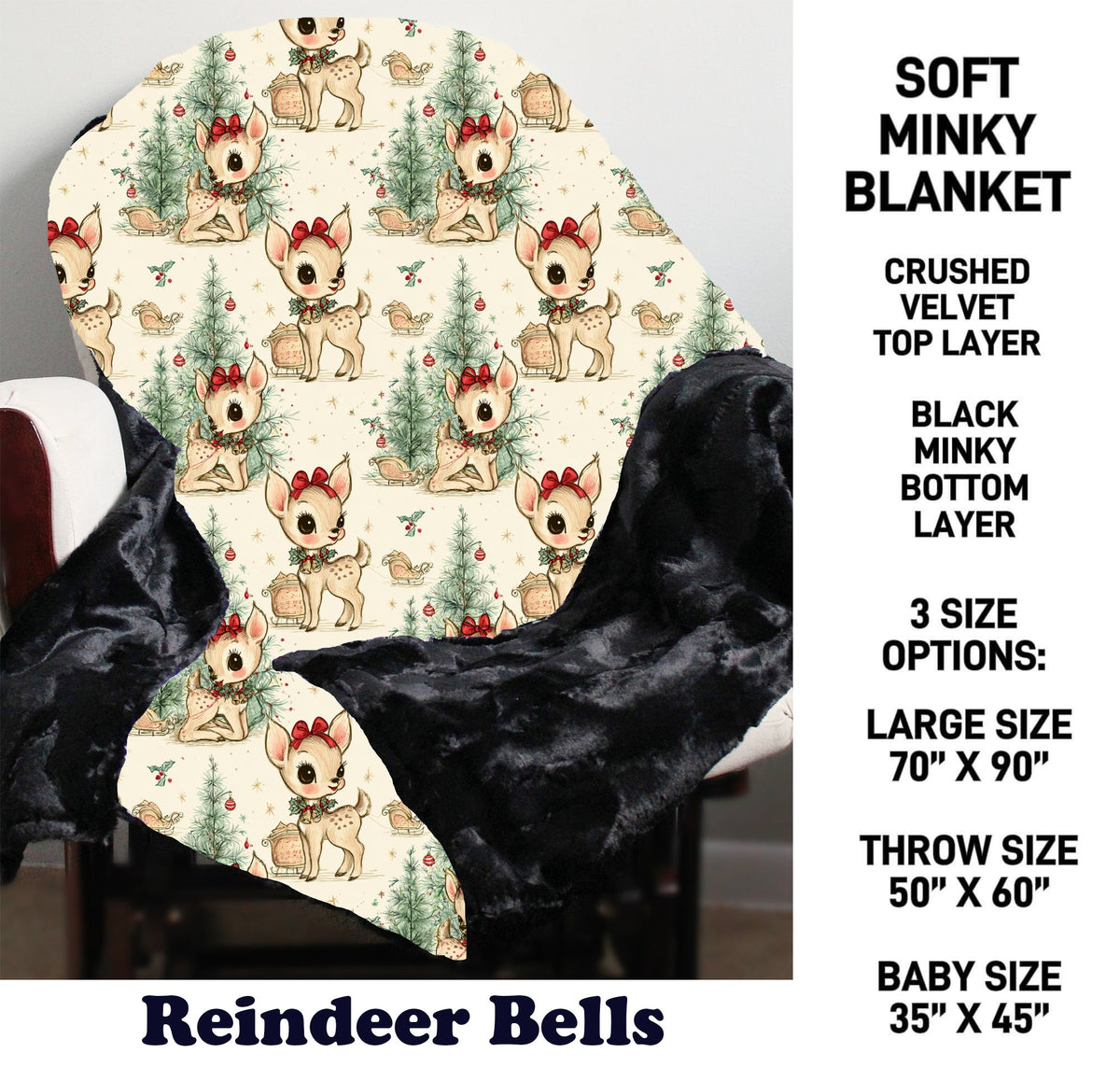 MN8K - Reindeer Bells Minky Blanket - Preorder Due 10/18 ETA: Early Dec