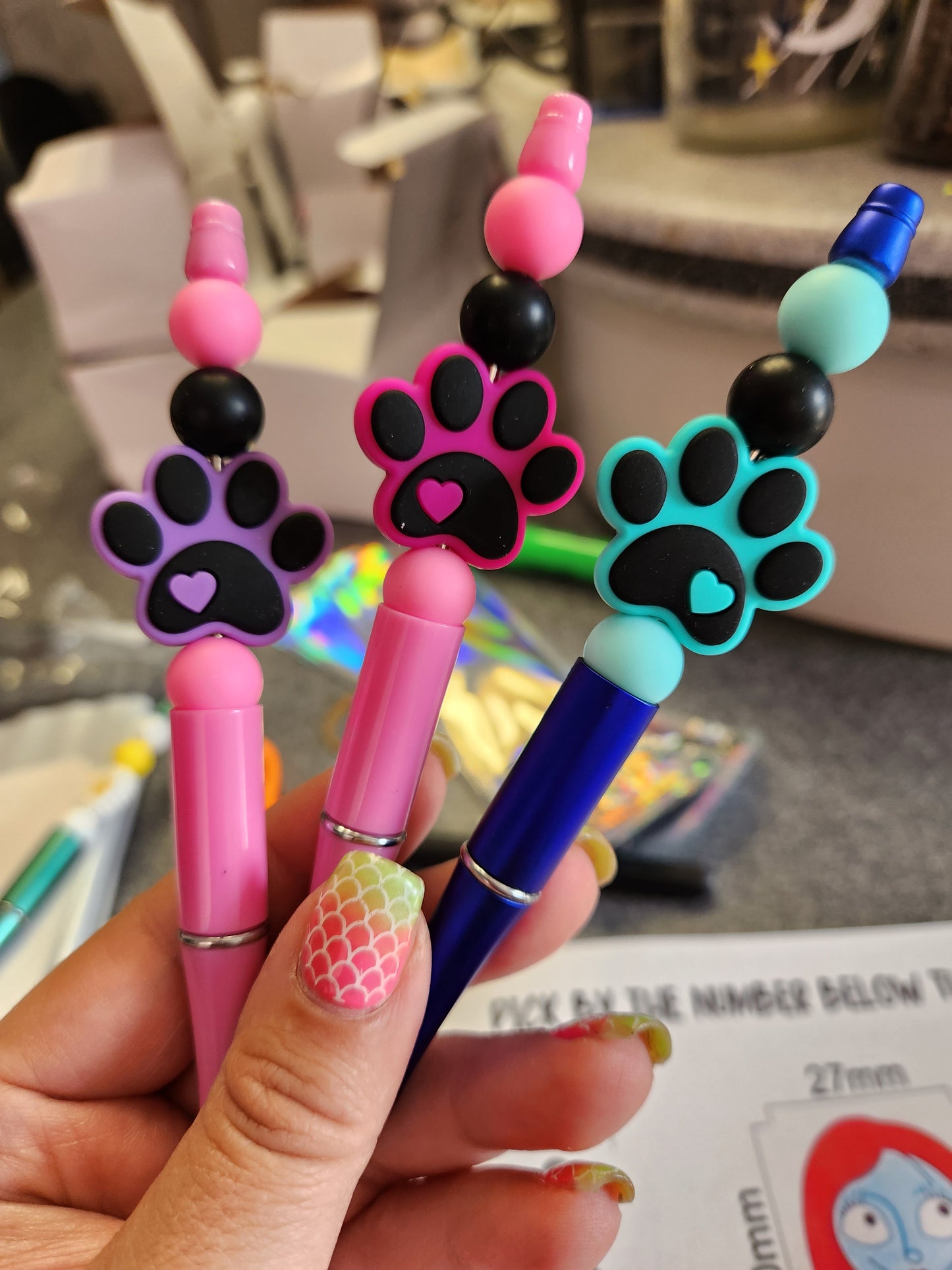 Fuschia Paw Silicone Beaded Pen or Keychain