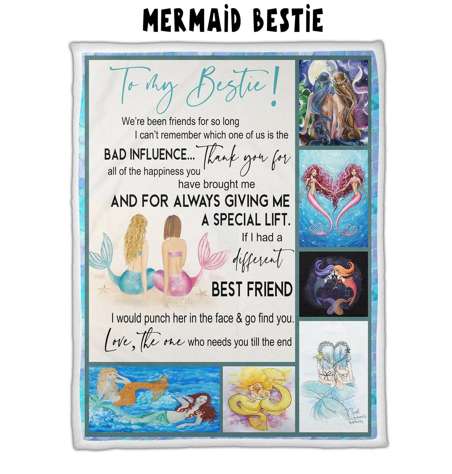 Mermaid Bestie - Letter Sherpa Blankets- Preorder Closing 9/18- ETA Mid/End Nov