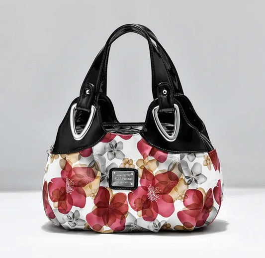 Red Floral Purse with Black Contrast