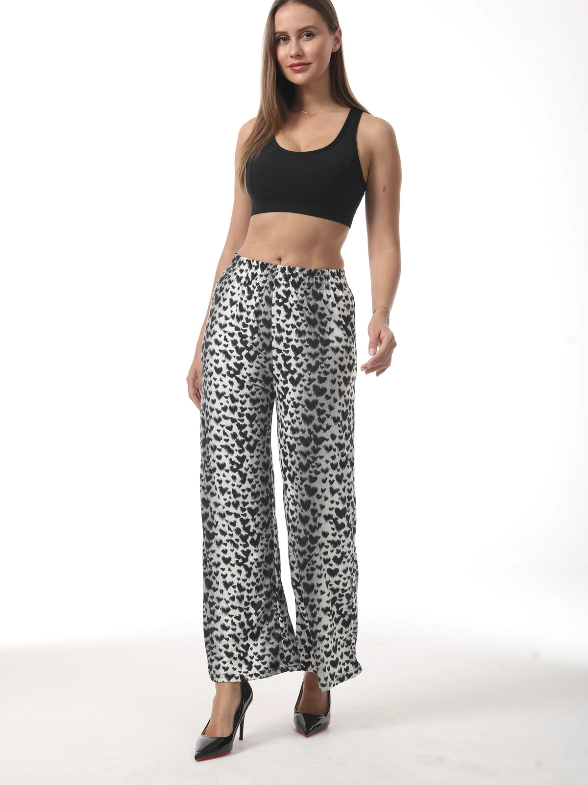 Leopard Print Wide Leg Pants – High-Waisted Stretch