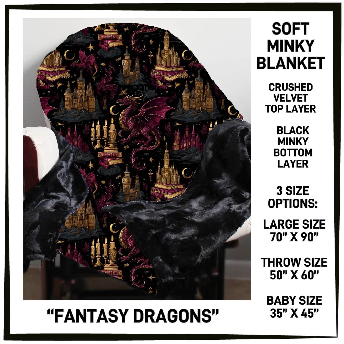 MI8B - Fantasy Dragons Minky Blanket - Preorder Closing 7/15 ETA: Late Sept