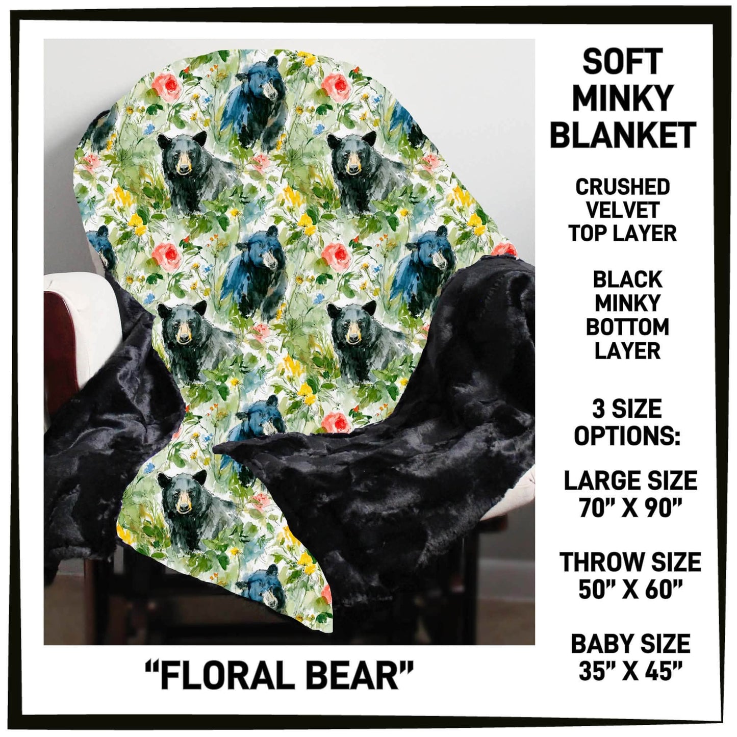 MI8B - Floral Bear Minky Blanket - Preorder Closing 7/15 ETA: Late Sept