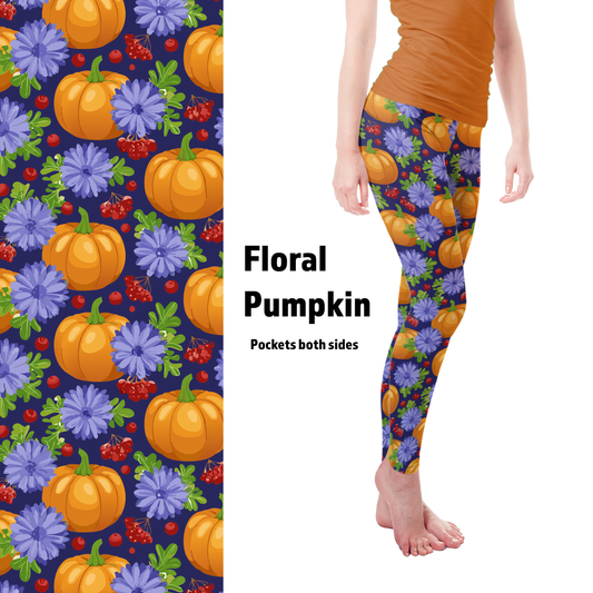 Floral Pumpkins Pre Order Leggings with Pockets