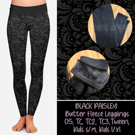 BLACK PAISLEY - BUTTER FLEECE LINED LEGGINGS