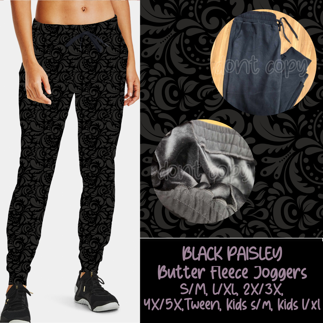 BLACK PAISLEY - BUTTER FLEECE LINED UNISEX JOGGERS - PREORDER CLOSING 10/13 ETA DEC