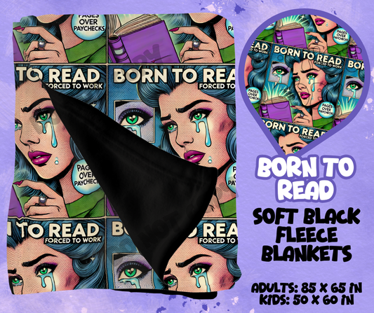 BORN TO READ - SOFT BLACK FLEECE THROWS RUN 12-PREORDER CLOSING 9/22