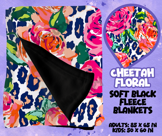 CHEETAH FLORAL - SOFT BLACK FLEECE THROWS RUN 12-PREORDER CLOSING 9/22