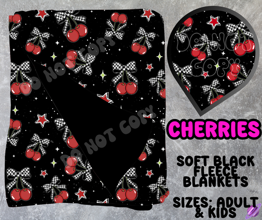 CHERRIES - SOFT BLACK FLEECE THROWS 10 - PREORDER CLOSING 5/4