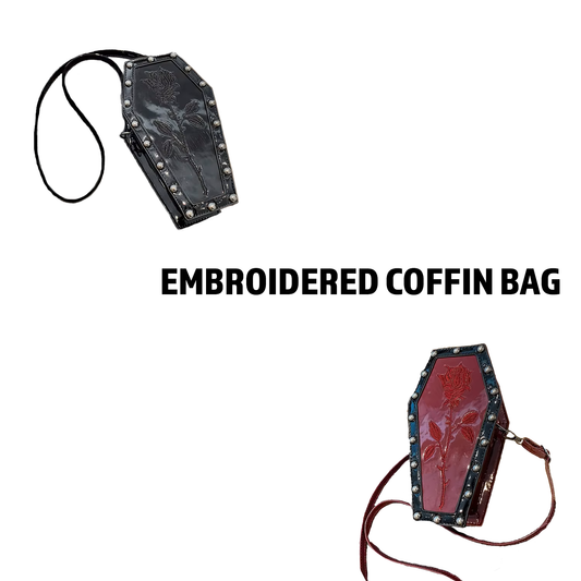 Pre-Order Crossbody Embroidered Halloween Coffin Purse in Black or Burgundy 8/16/24