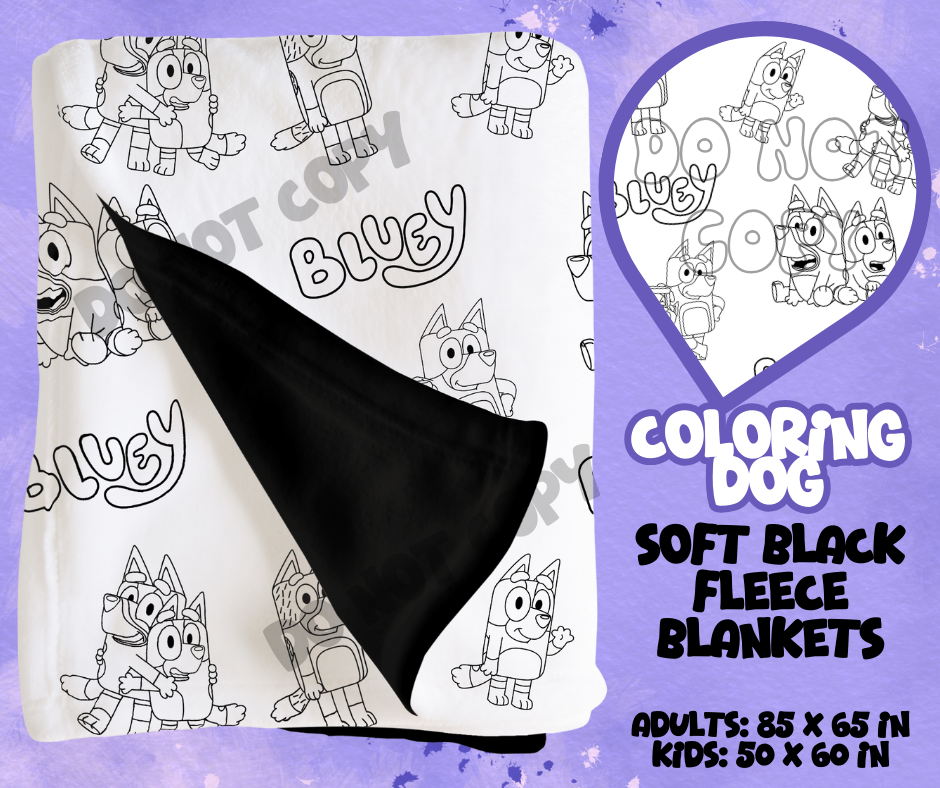 COLORING DOG - SOFT BLACK FLEECE THROWS RUN 12-PREORDER CLOSING 9/22