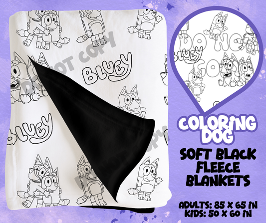 COLORING DOG - SOFT BLACK FLEECE THROWS RUN 12-PREORDER CLOSING 9/22