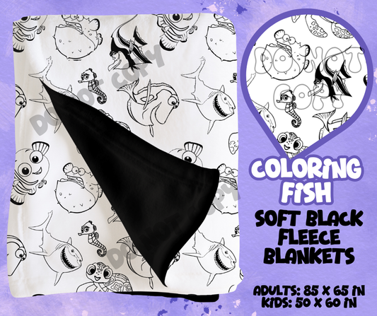 COLORING FISH - SOFT BLACK FLEECE THROWS RUN 12-PREORDER CLOSING 9/22