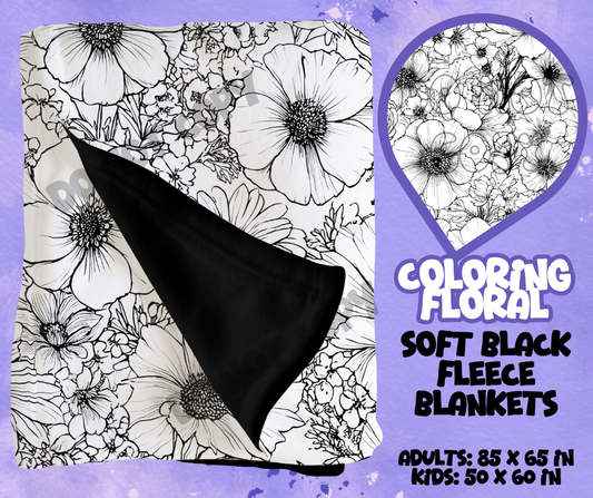 COLORING FLORAL - SOFT BLACK FLEECE THROWS RUN 12-PREORDER CLOSING 9/22