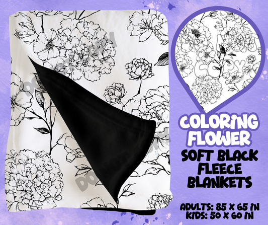 COLORING FLOWER - SOFT BLACK FLEECE THROWS RUN 12-PREORDER CLOSING 9/22