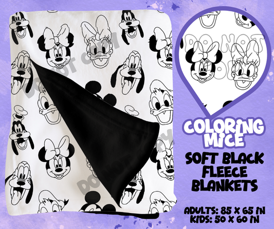 COLORING MICE - SOFT BLACK FLEECE THROWS RUN 12-PREORDER CLOSING 9/22