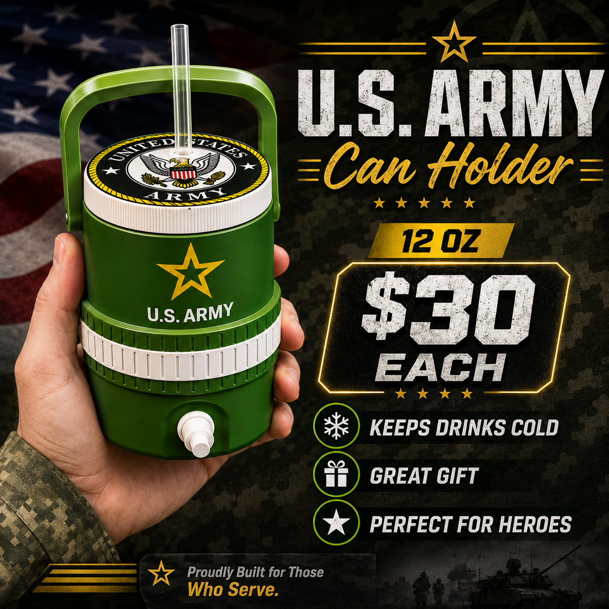 MILITARY BRANCH-3D PRINTED CUSTOM 12 OUNCE CAN HOLDERS