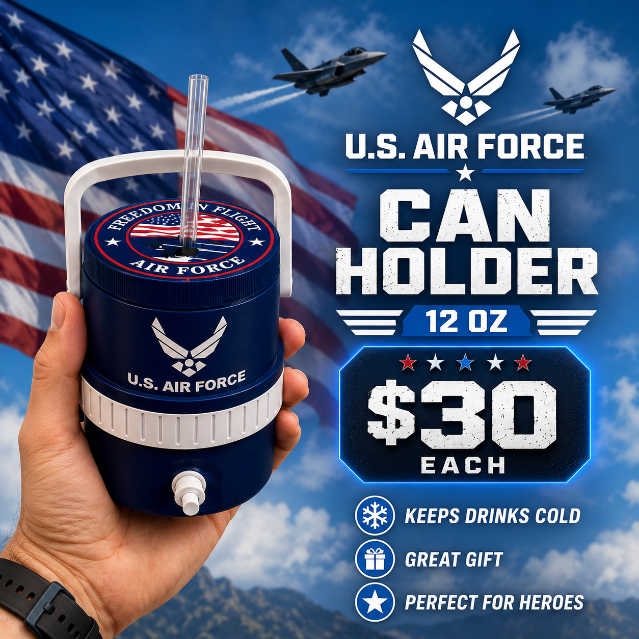 MILITARY BRANCH-3D PRINTED CUSTOM 12 OUNCE CAN HOLDERS