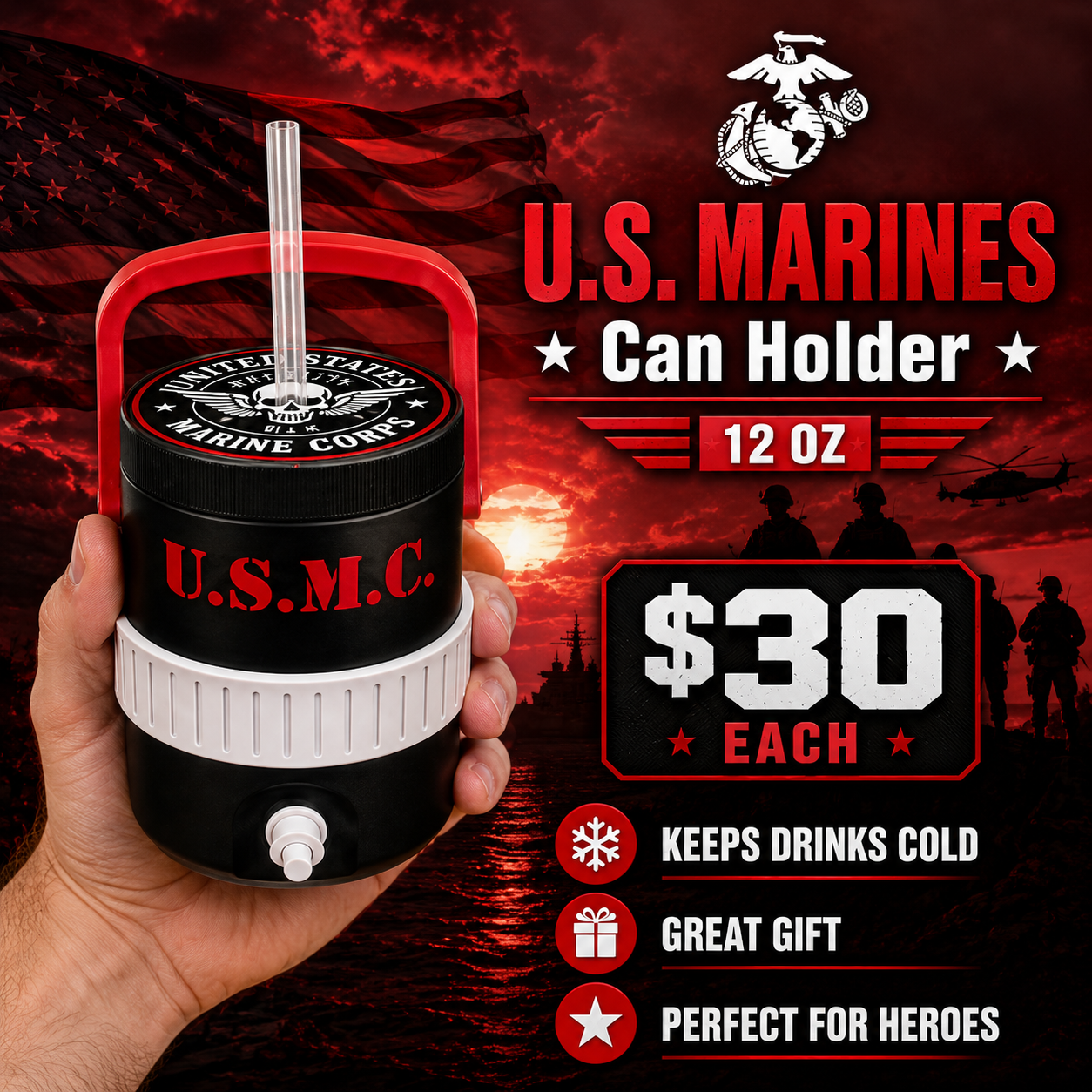 MILITARY BRANCH-3D PRINTED CUSTOM 12 OUNCE CAN HOLDERS