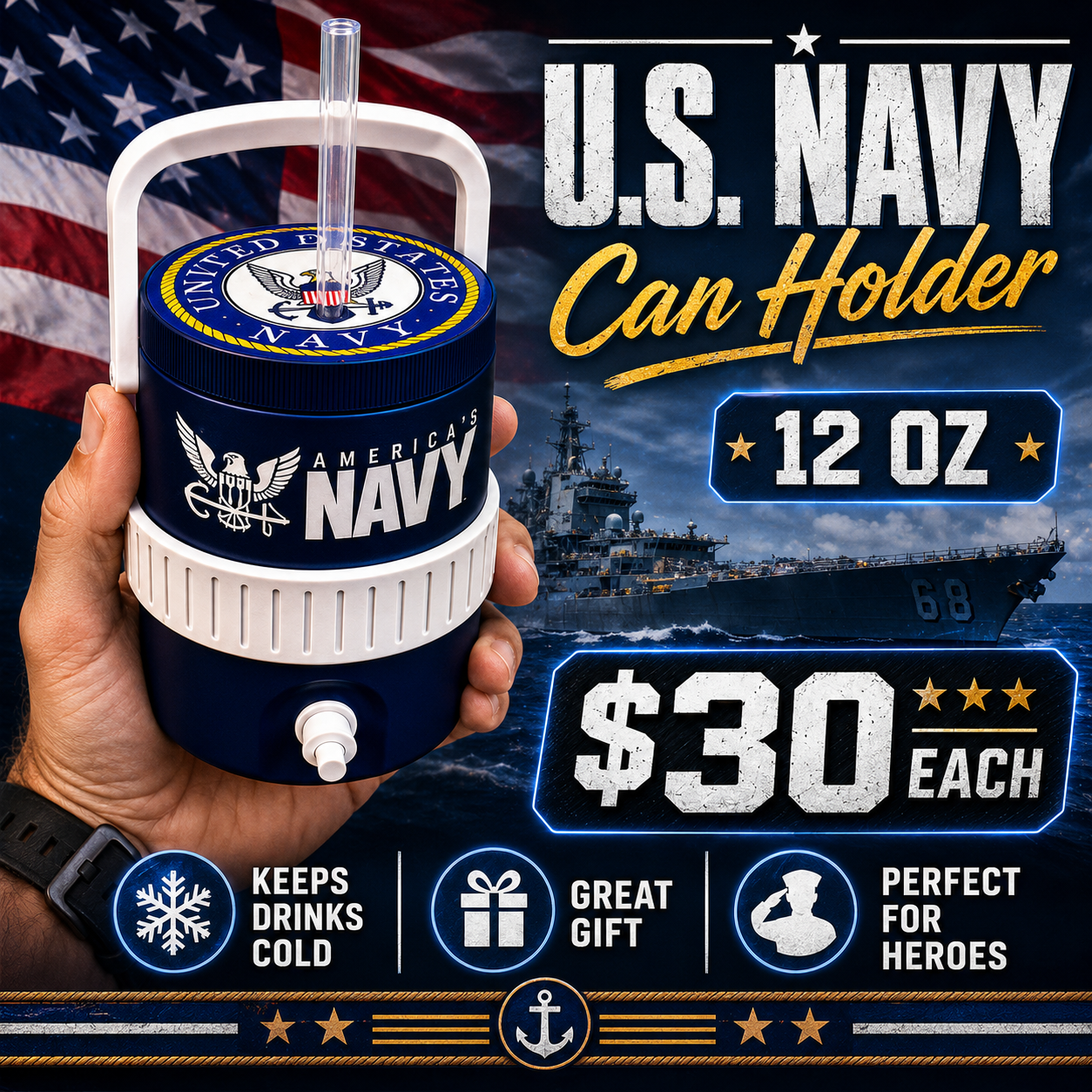 MILITARY BRANCH-3D PRINTED CUSTOM 12 OUNCE CAN HOLDERS