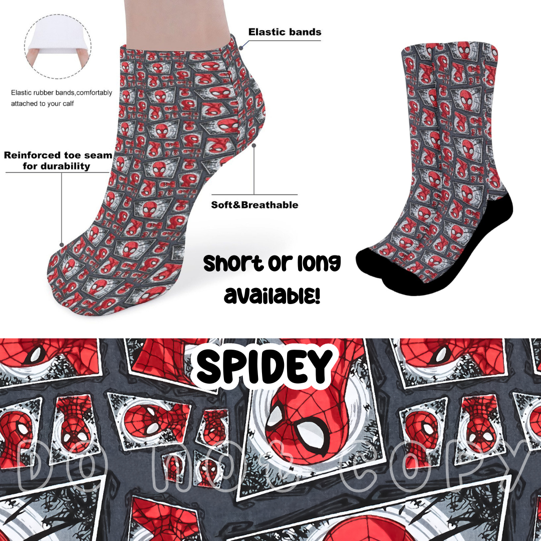 SPIDEY - CUSTOM PRINTED SOCKS ROUND 2 PREORDER CLOSING 12/29 ETA FEB