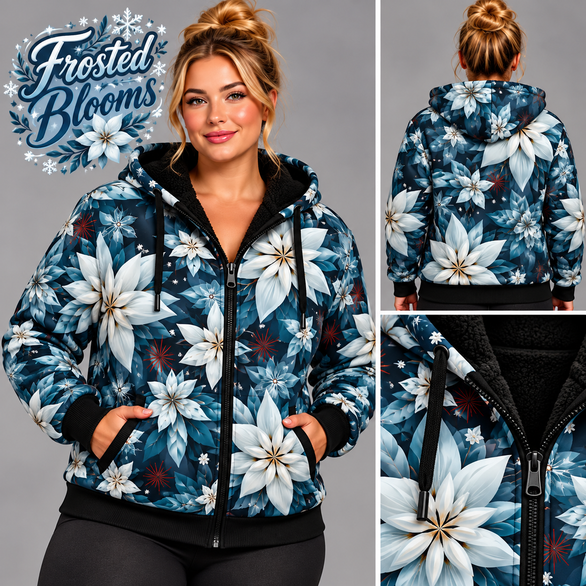 Frosted Blooms-FLEECE LINED HOODED JACKET-PREORDER CLOSING 11/9