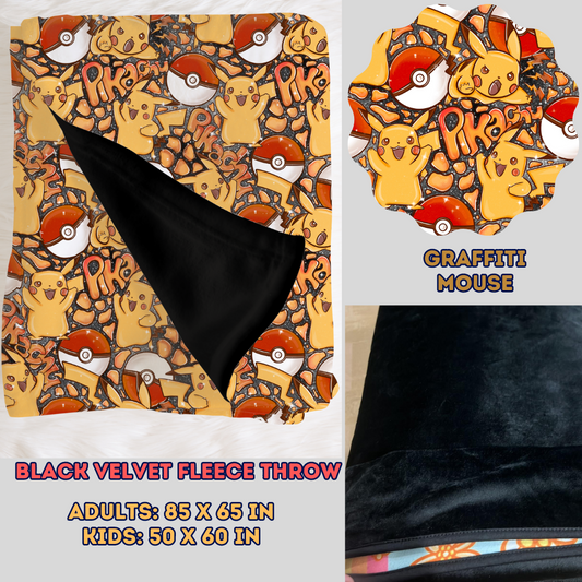 GRAFFITI MOUSE - SOFT BLACK FLEECE THROW BLANKETS 2- PREORDER CLOSING 11/22