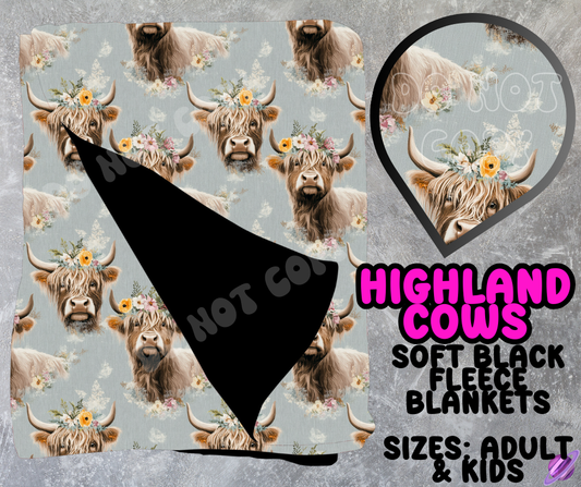 HIGHLAND COWS - SOFT BLACK FLEECE THROWS 10 - PREORDER CLOSING 5/4
