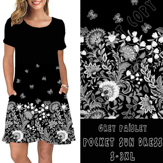 POCKET DRESS SHORT SLEEVE- GREY PAISLEY