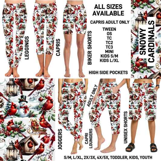 VM1B - Snowy Cardinals Biker/Capris/Leggings with High Side Pockets - Preorder ETA: Mid-Nov