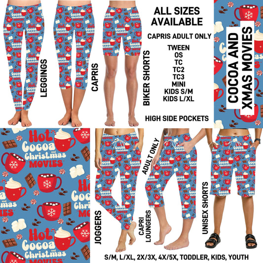 VM1B - Cocoa and Xmas Movies Biker/Capris/Leggings with High Side Pockets - Preorder ETA: Mid-Nov