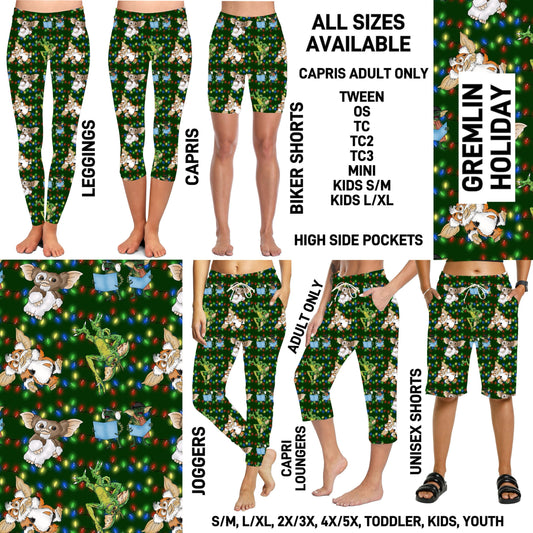 VM1B - Gremlin Holiday Biker/Capris/Leggings with High Side Pockets - Preorder ETA: Mid-Nov