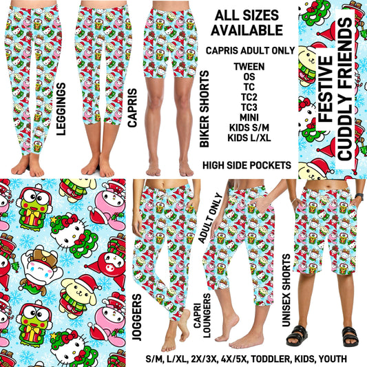 VM1B - Festive Cuddle Friends Biker/Capris/Leggings with High Side Pockets - Preorder ETA: Mid-Nov