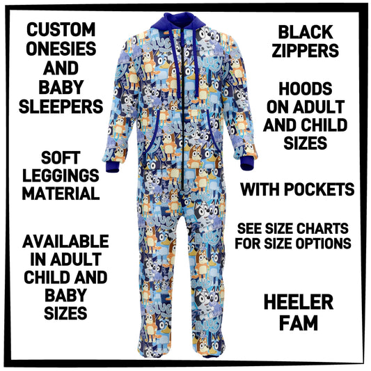 ON1S - Heeler Fam Adult/Child Onesie/Baby Sleeper - Preorder ETA: Early Nov