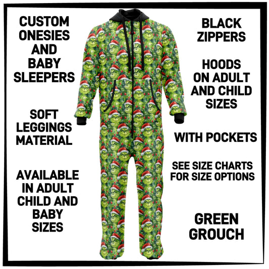 ON1S - Green Grouch Adult/Child Onesie/Baby Sleeper - Preorder ETA: Early Nov