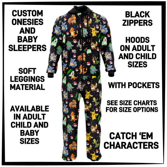 ON1S - Catch 'Em Characters Adult/Child Onesie/Baby Sleeper - Preorder ETA: Early Nov