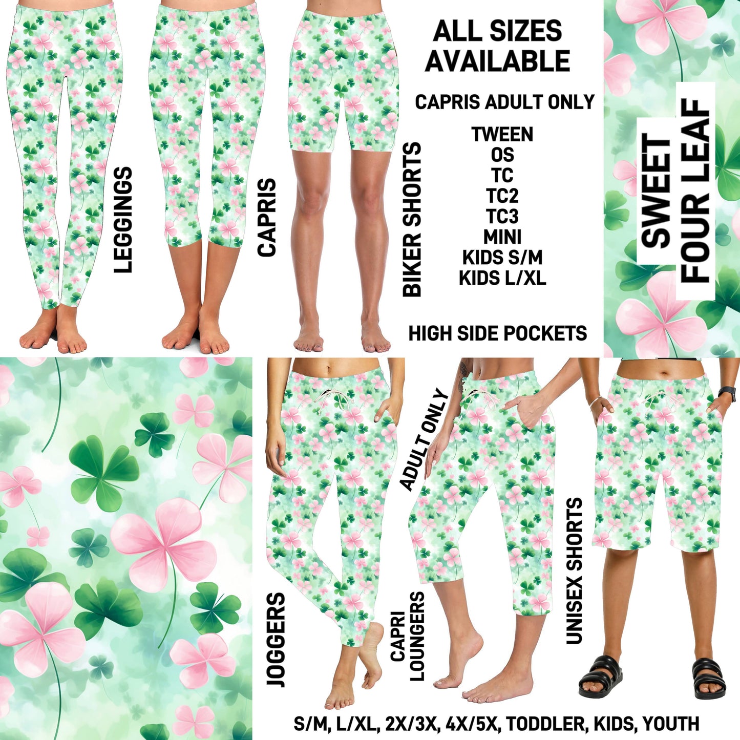 ST1P - Sweet Four Leaf Full Joggers/Capri Loungers/Unisex Shorts - Preorder ETA: Late Feb